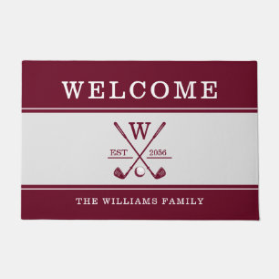 Golf Monogram Family Name Burgundy Gray Doormat