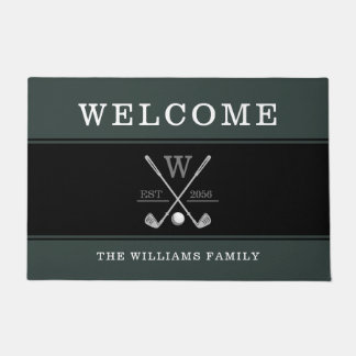 Golf Monogram Family Name Green Doormat
