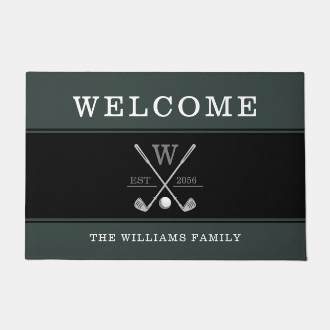 Golf Monogram Family Name Green Doormat (Front)
