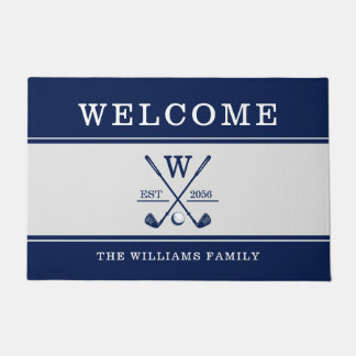 Golf Monogram Family Name Navy Gray Doormat