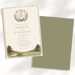 Golf Monogram Gold Sage Green Wedding Invitation