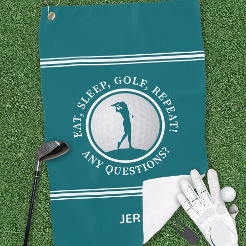 Golf Monogram Golfer Modern Sports Pro Blue Green Golf Towel