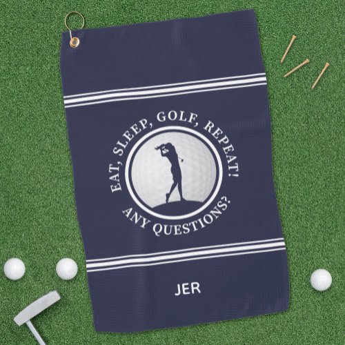 Golf Monogram Golfer Modern Sports Pro Trendy Blue Golf Towel