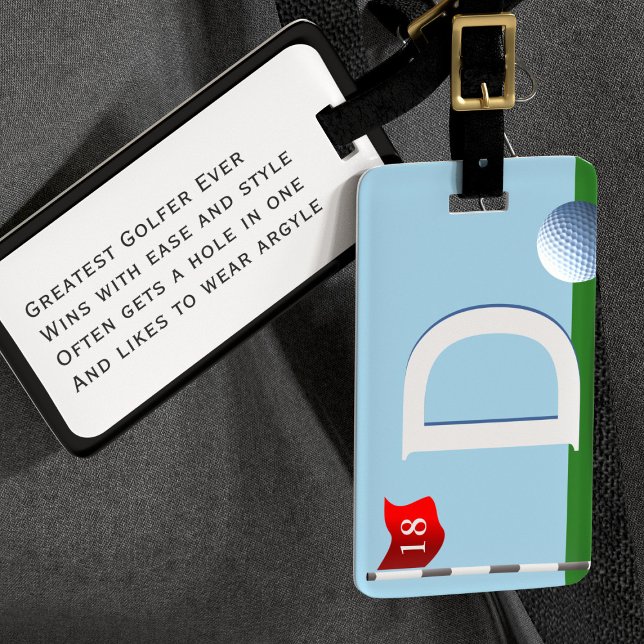 Golf Monogram Greatest Golfer Luggage Tag (A fun golf theme luggage tag with space for your initial and address. Greatest Golfer Ever!)