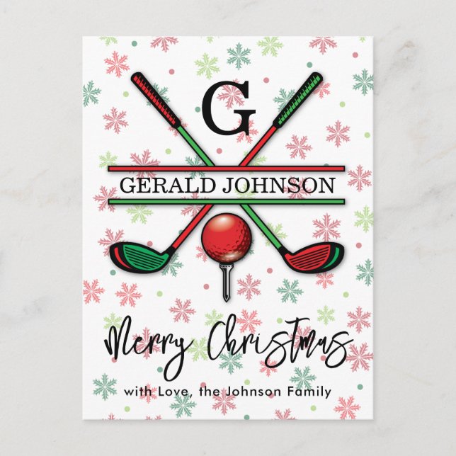 Golf Monogram Merry Christmas-Holiday Design Postcard (Front)