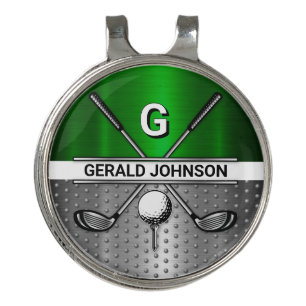 Golf Monogram Metallic Green and Silver Golf Hat Clip