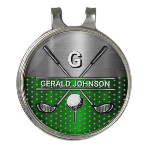 Golf Monogram Metallic Green and Silver Hat Clip