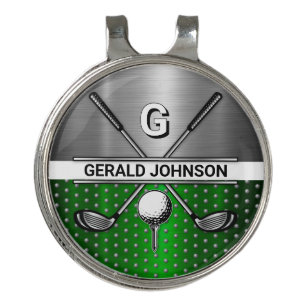Golf Monogram Metallic Green and Silver Hat Clip