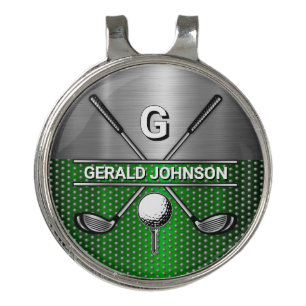Golf Monogram Metallic Green and Silver Hat Clip