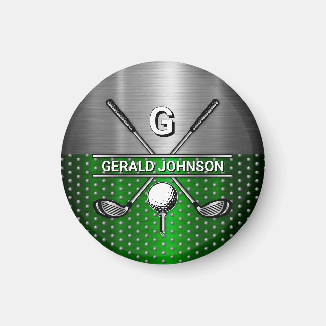 Golf Monogram Metallic Green and Silver Magnet (Front)