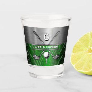 Golf Monogram Metallic Green and Silver Shot Glass