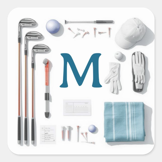 Golf Monogram Personalized Golf  Square Sticker (Front)