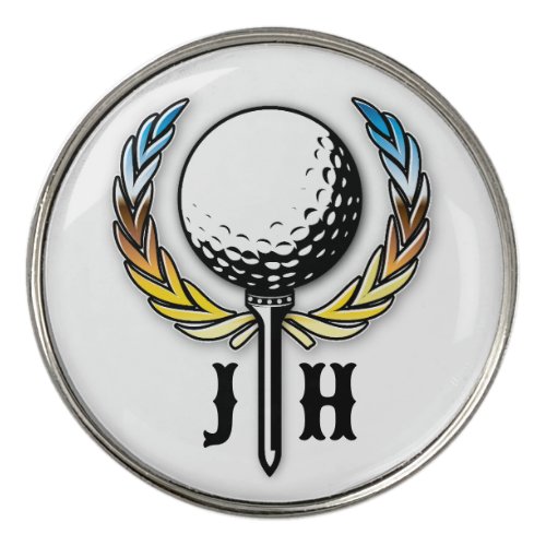 Golf Monogram with Wreath Design Golf Ball Marker