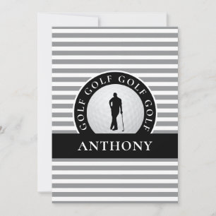 Golf Monogrammed For Him Golfer Gray Black Modern Note Card