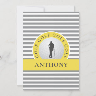 Golf Monogrammed For Him Golfer Gray Stripe Modern Note Card
