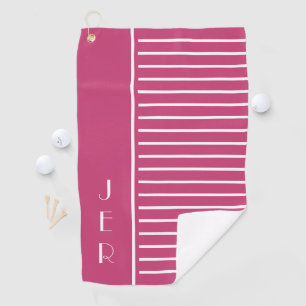 Golf Monogrammed Pink Modern Stripes Sports Golf Towel