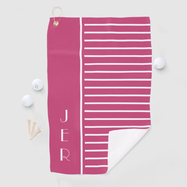 Golf Monogrammed |  Pink Modern Stripes Sports Golf Towel (InSitu)