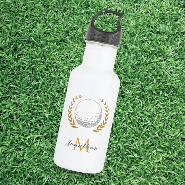 Golf Name & Initial Monogrammed Father Golfer Ball Stainless Steel Water Bottle (Creator Uploaded)