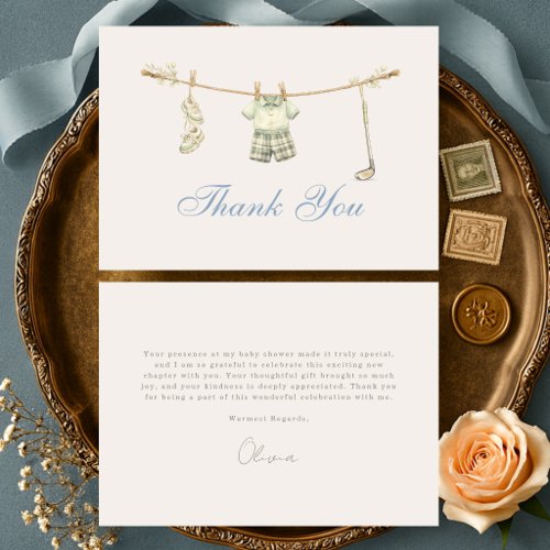 Golf New to Club Clothesline Baby Shower Thank You Card
