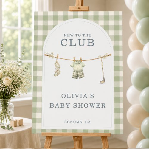 Golf New to the Club Gingham Baby Shower Welcome Foam Board