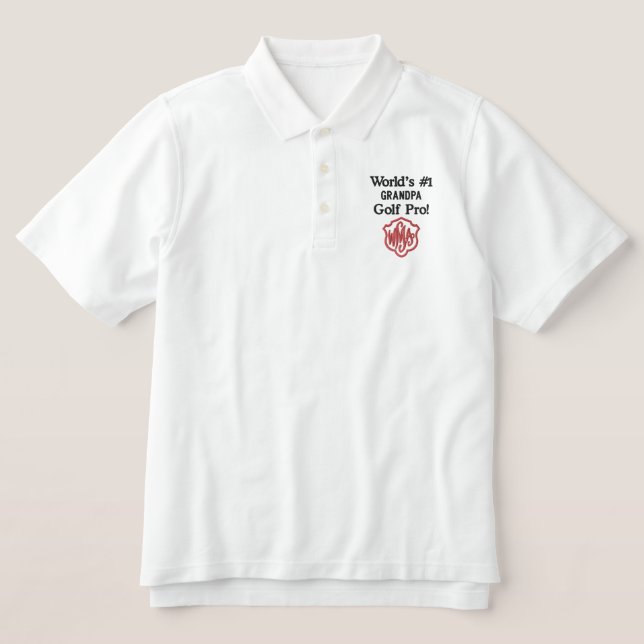 Golf Number One Grandpa Monogram Red Embroidered Polo Shirt (Design Front)