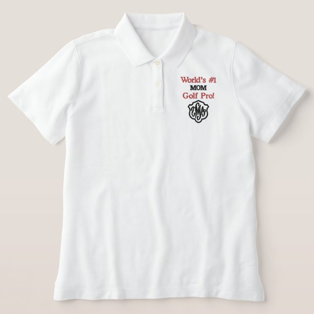 Golf Number One Mom Monogram Red Embroidered Polo Shirt (Design Front)