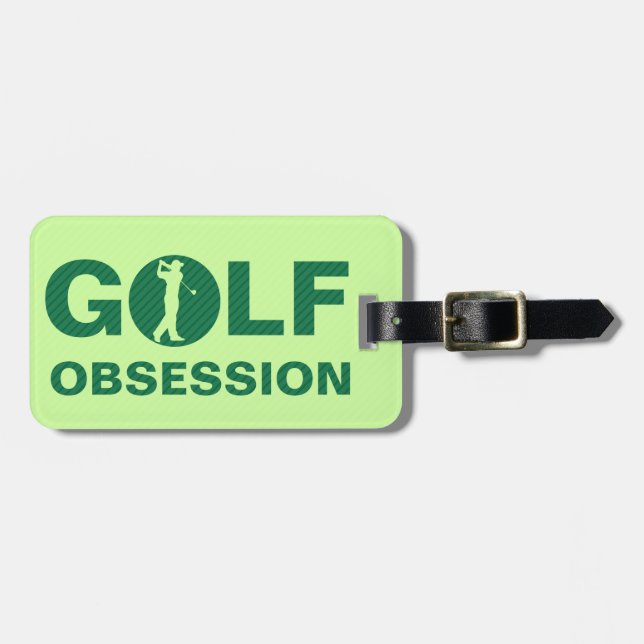 Golf Obsession Green Khaki Personalized Bag Tag (Front Horizontal)