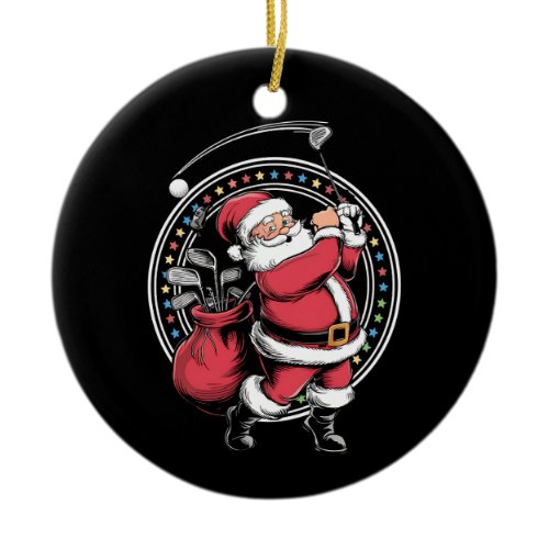 Golf Oh Christmas Santa Claus Vintage Golfer Golfi Ceramic Ornament