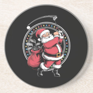 Golf Oh Christmas Santa Claus Vintage Golfer Golfi Coaster