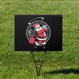 Golf Oh Christmas Santa Claus Vintage Golfer Golfi Sign