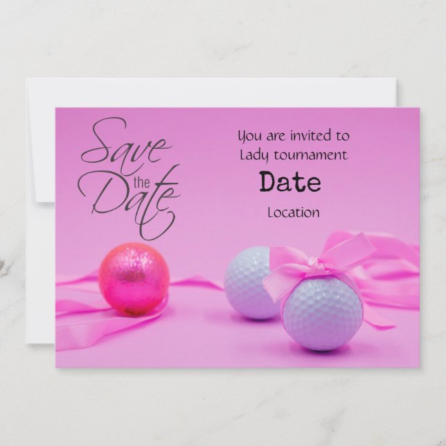Golf on Pink for Woman Golfer tournament Save Date Invitation (Front)