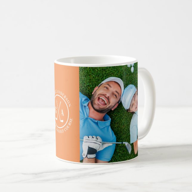Golf orange Personalized Monogram multi photo Coffee Mug (Front Right)
