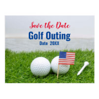 Golf Outing Save the Date with Flag of America Postcard
