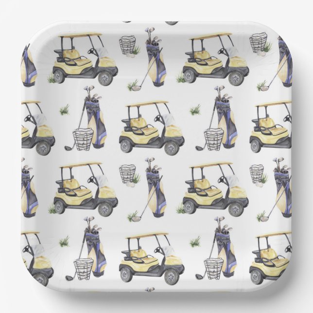 Golf Paper Plates, Par-Tee Time Birthday Party Plates (Front)