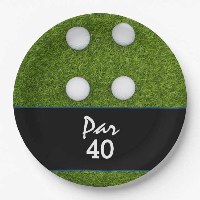 Golf Par 40th Birthday Anniversary on green Paper Plates (Front)