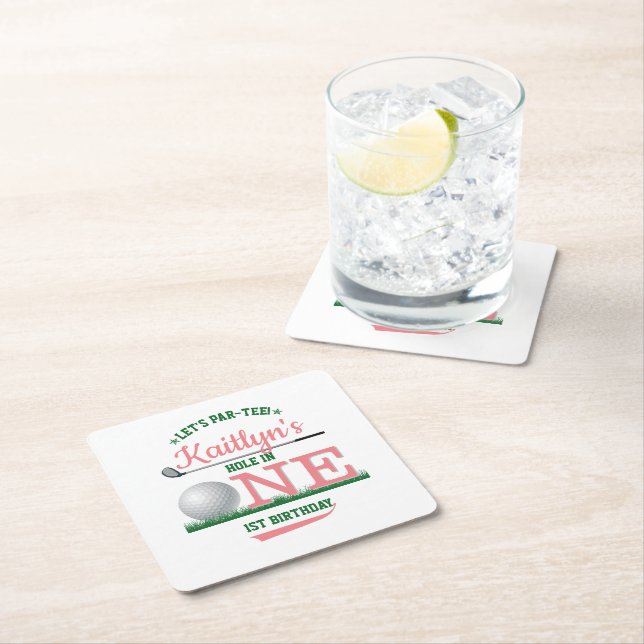 Golf PAR-TEE 1st Birthday Square Paper Coaster (Insitu)