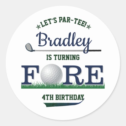 Golf PAR_TEE 4th Birthday Classic Round Sticker