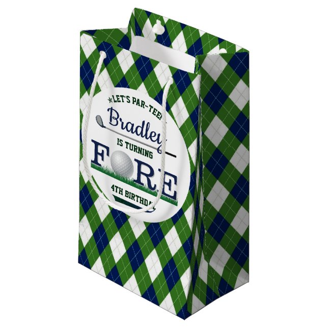 Golf PAR-TEE 4th Birthday Small Gift Bag (Front Angled)
