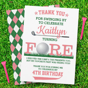 Golf PAR-TEE 4th Birthday Thank You Card