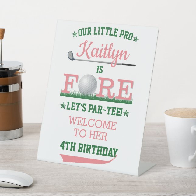 Golf PAR-TEE 4th Birthday Welcome Pedestal Sign (In SItu)