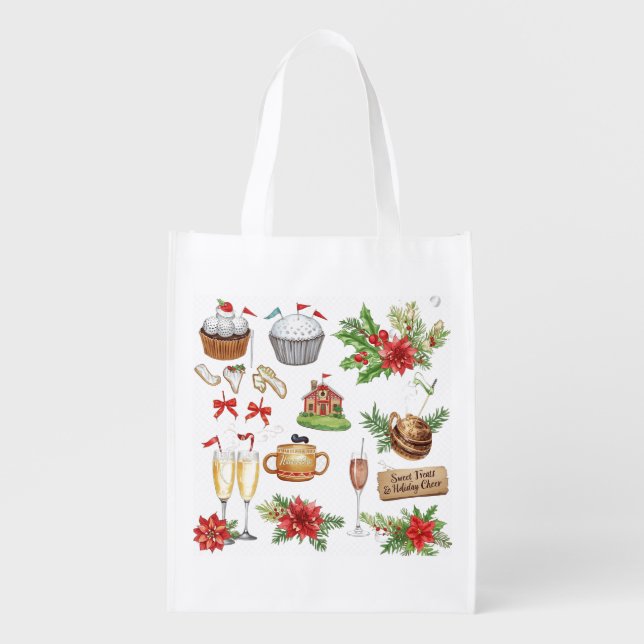 Golf Par tee Christmas Party with cup cakes Grocery Bag (Front)