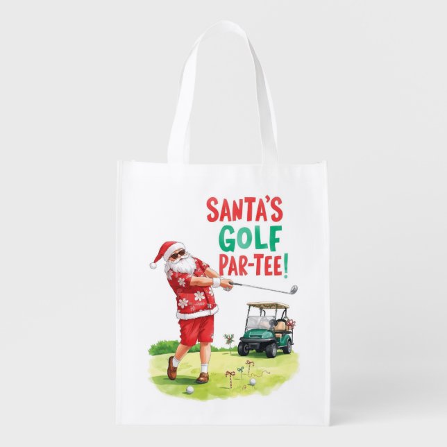 Golf Par tee Christmas Party with Santa Claus Grocery Bag (Front)