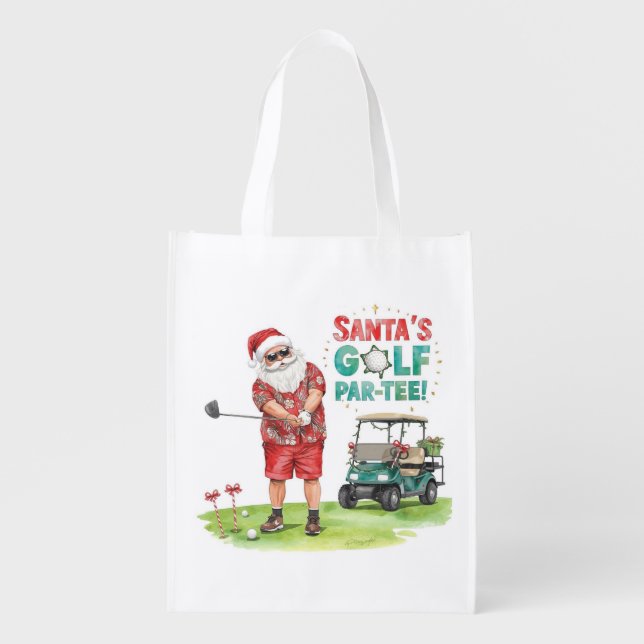 Golf Par tee Christmas Party with Santa Claus Grocery Bag (Front)