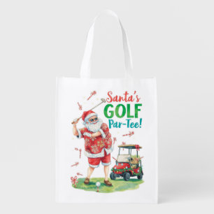Golf Par tee Christmas Party with Santa Claus Grocery Bag