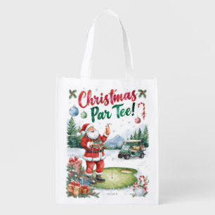 Golf Par tee Christmas Party with Santa Claus Grocery Bag