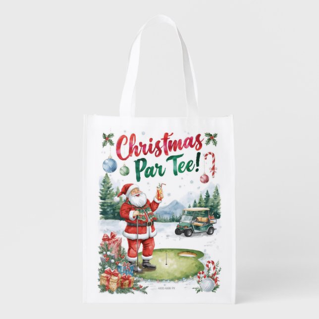 Golf Par tee Christmas Party with Santa Claus Grocery Bag (Front)