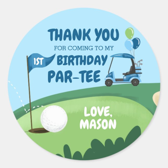 Golf Par-Tee Cupcake Topper Boy Birthday Favor Cla Classic Round Sticker (Front)