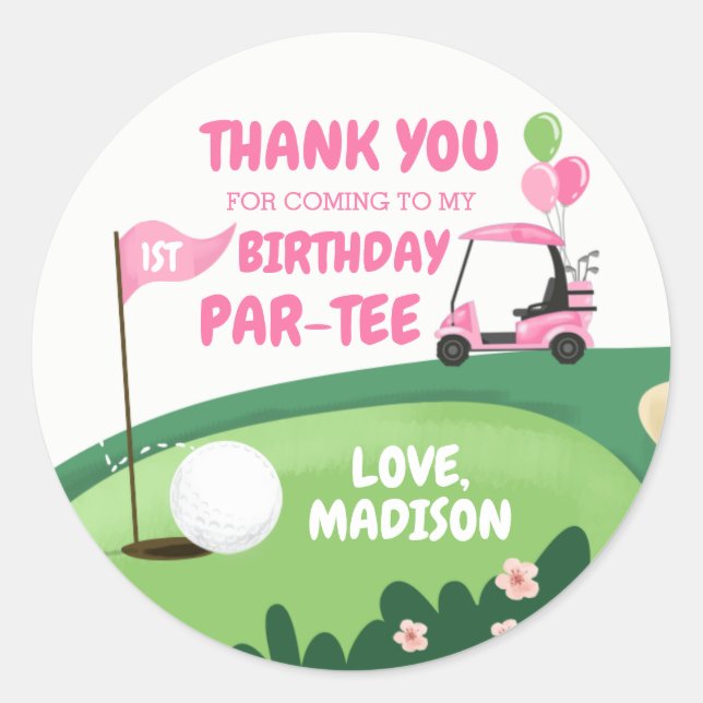 Golf Par-Tee Cupcake Topper Boy Birthday Favor Classic Round Sticker (Front)