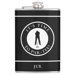 Golf Par-Tee Funny Golfer Monogram Black For Him Flask