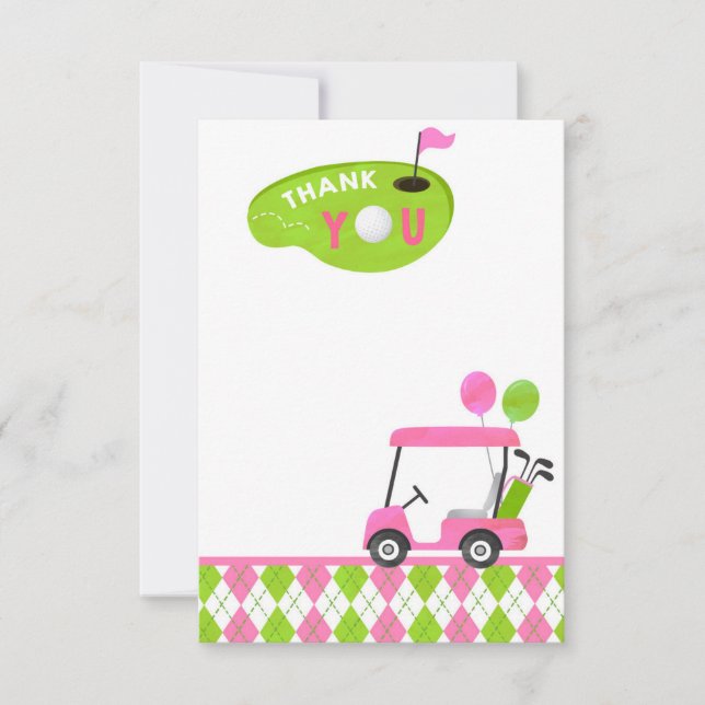 Golf Par Tee Hole In One Birthday Thank You Cards (Front)